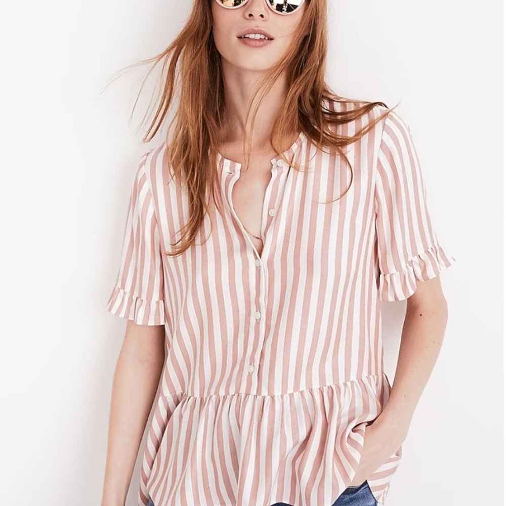 Madewell Studio Ruffle-Hem Top in Cecilia Stripe